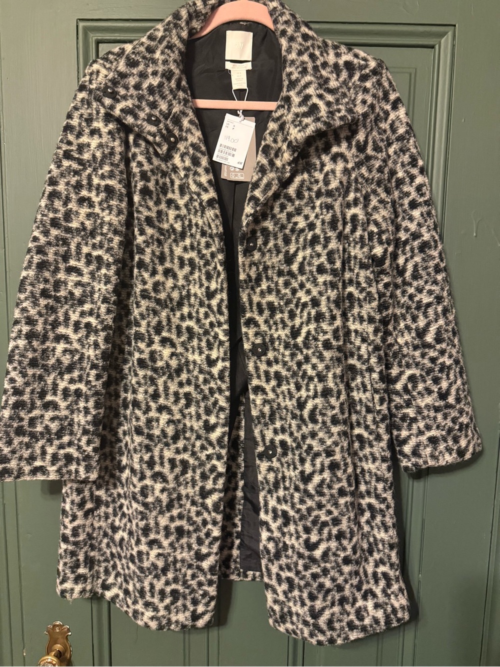 H&M Leopard Print Pea Coat - Black & White